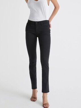 AG Adriano Goldschmied The Prima Mid Rise Cigarette Jean Black Sateen Size 25R